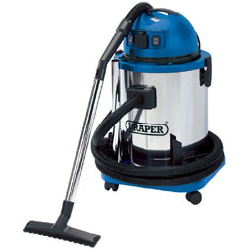 DRAPER 50L 1400W 230V Wet and Dry Vacuum Cleaner with Stainless Steel Tank and 230V Power Tool Socket