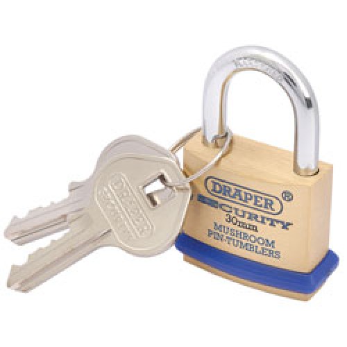 30mm Solid Brass Padlock and 2 Keys with Mushroom Pin Tumblers Hardened Steel Shackle and Bumper