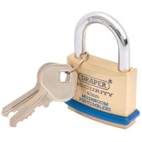 40mm Solid Brass Padlock and 2 Keys with Mushroom Pin Tumblers Hardened Steel Shackle and Bumper