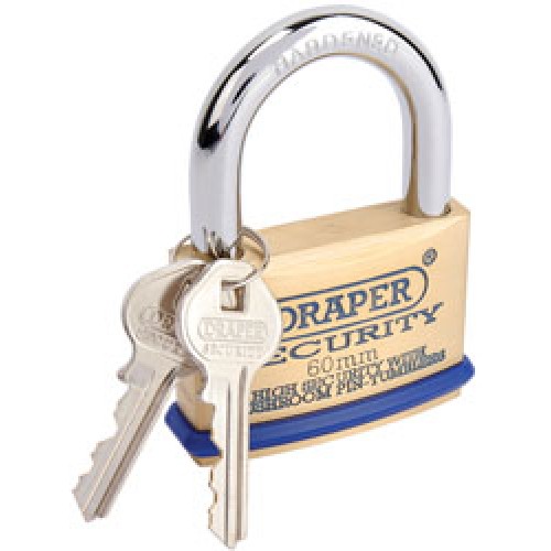 60mm Solid Brass Padlock and 2 Keys with Mushroom Pin Tumblers Hardened Steel Shackle and Bumper