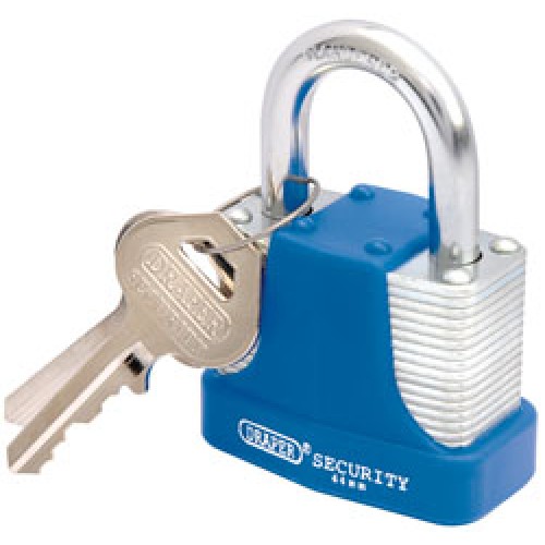44mm Laminated Steel Padlock and 2 Keys with Hardened Steel Shackle and Bumper