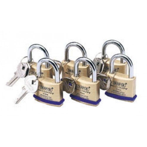 Pack of 6 x 40mm Solid Brass Padlocks with Hardened Steel Shackle