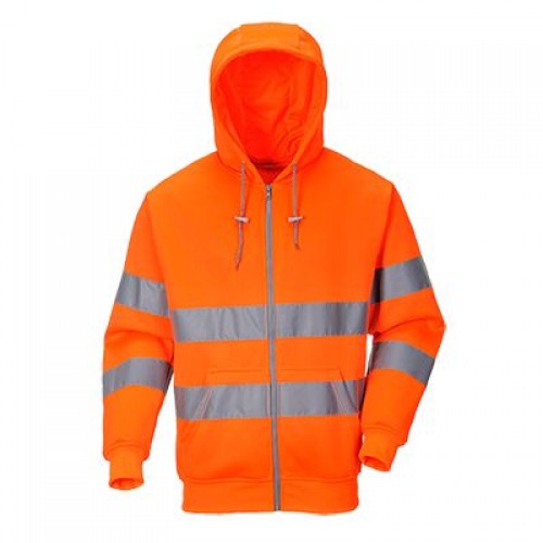 Hi-Vis Hooded Zip Sweatshirt, Orange, Large | R