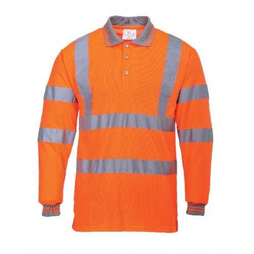 Hi-Vis Polo Shirt  L/S, Orange, Medium | R