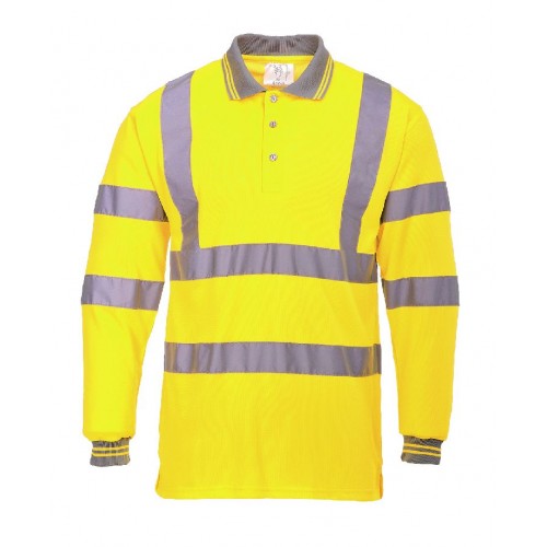 Hi-Vis Polo Shirt  L/S, Yellow, Medium | R